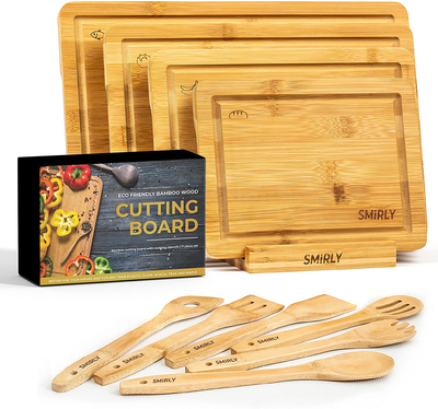 Smirly Bamboo Cutting Board Set: Wood Cutting Boards for Kitchen, Wood Cutting Board Set, Chopping Board Set, Wooden Cutting Boards for Kitchen Large Wooden Cutting Board Set, Small Cutting Board Wood