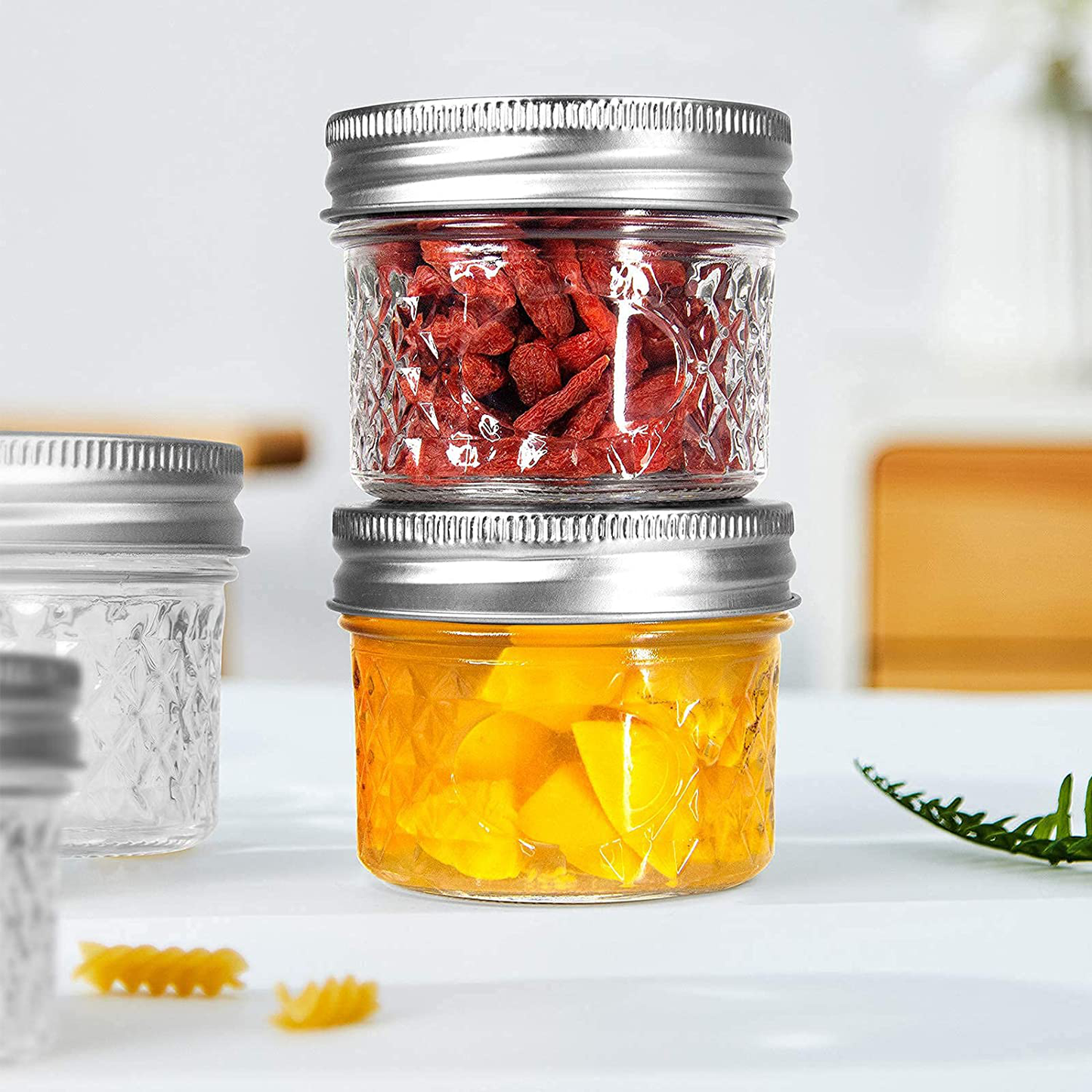 Cazluz Small Mason Jars Set 4 oz [12 PACK] with Lids and Bands, Mini Canning Jars with Crystal Glass for Food Storage like Jelly, Spice, Yogurt, Jam, Body Butters, Wedding Favors (12, 4 OZ)