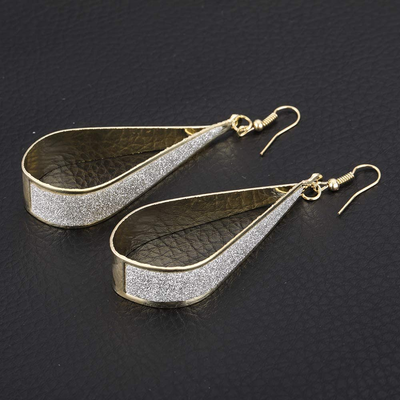 Silver Crystal Scrub Water Drop Hook Dangle Earrings Fashion Women Party (Gold)