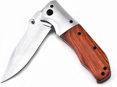 Folding Knife Pocket Knife Tactical Knife for Camping Hunting Hiking EDC and Outdoor Gear-Birthday Christmas Gifts for Men Stainless Steel Blade Brown Wood Handle