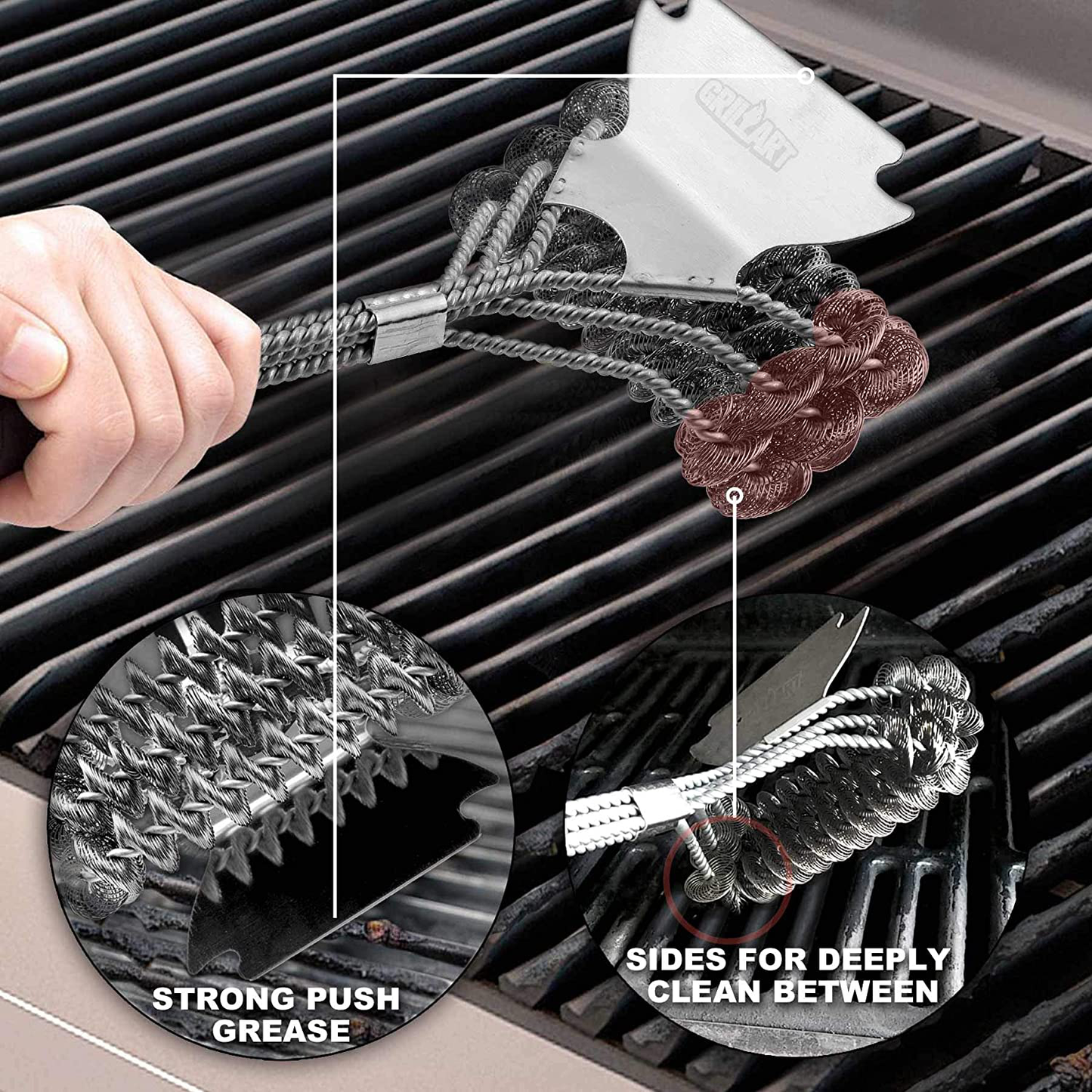 Grill Brush and Scraper Bristle Free – Safe BBQ Brush for Grill Best Rated – 18'' Stainless Grill Grate Cleaner - Safe Grill Accessories for Porcelain/Weber Gas/Charcoal Grill – Gifts for Grill Wizard