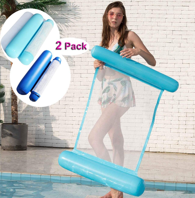 2 Pack Inflatable Pool Floats Water Hammock for Adults Kids 4-In-1 Pool Float Portable Multi-Purpose Swimming Hammock Lounger Inflatable Raft with Air Pump