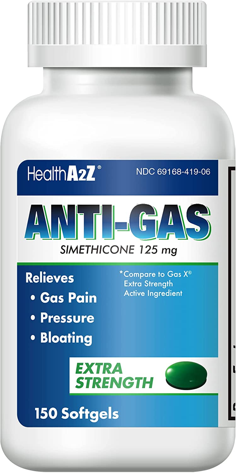 Healtha2Z Gas Relief 150 Counts | Simethicone 125Mg Softgel | Extra Strength | Fast Relieves Gas Pain, Pressure & Bloating