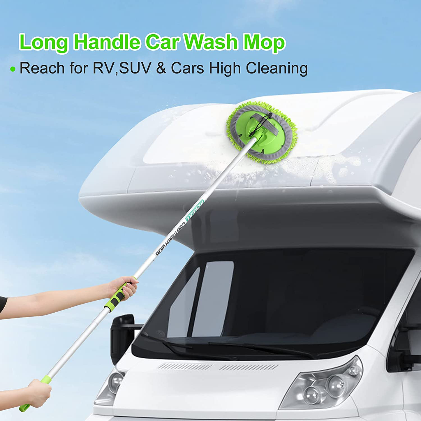 Wontolf 62'' Car Wash Mop Brush Kits Mitt with Long Handle Windshield Window Squeegee Car Duster Long Handle Microfiber Towels Cleaning Cloth Car Washing Supplies for RV SUV Cars 9PCS