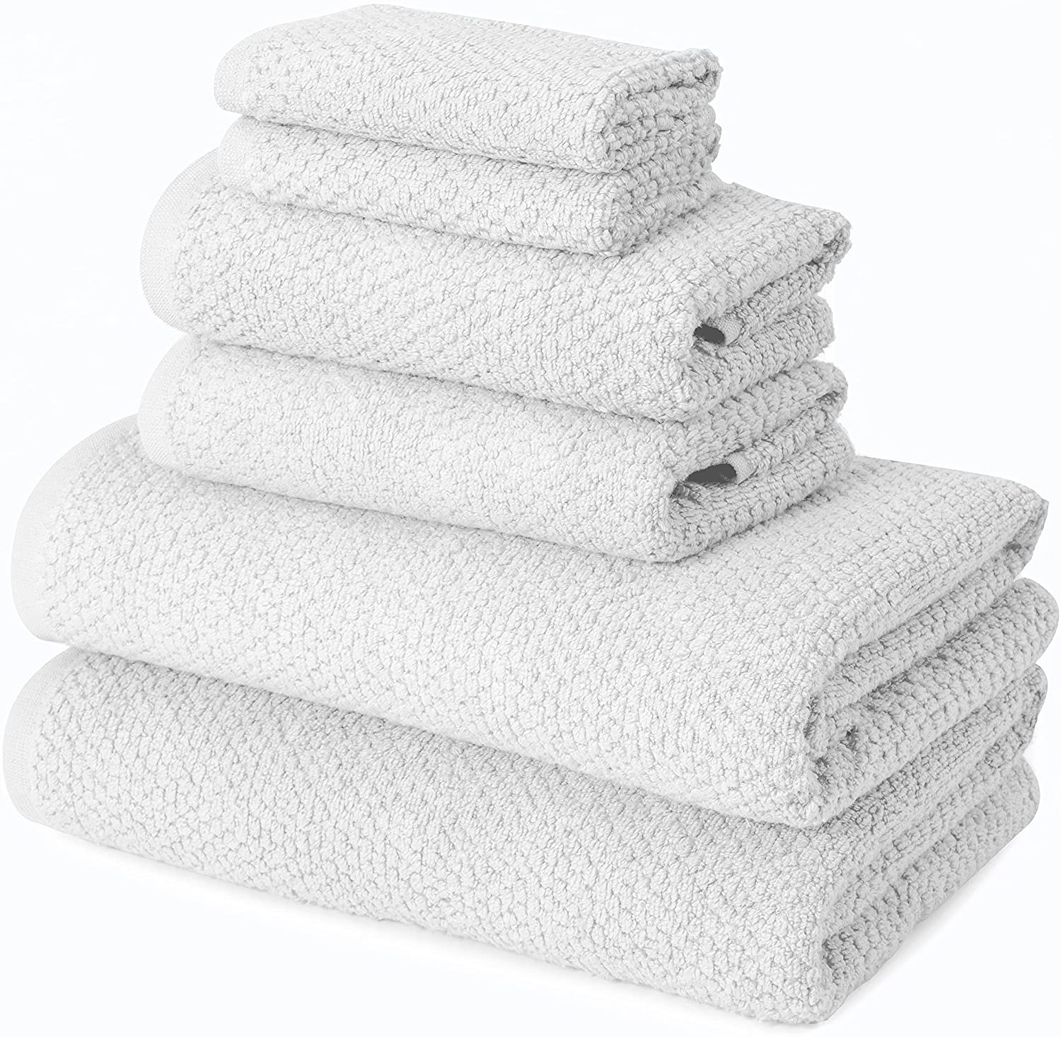 Bath Towels Set of 6 - 450 GSM & 100% Cotton Towels for Bathroom, 2 Large Bathroom Towels, 2 Hand Towels 2 Wash Cloths - Premium Quality Super Plush Towels Set by NZEE HOMES - Light Grey