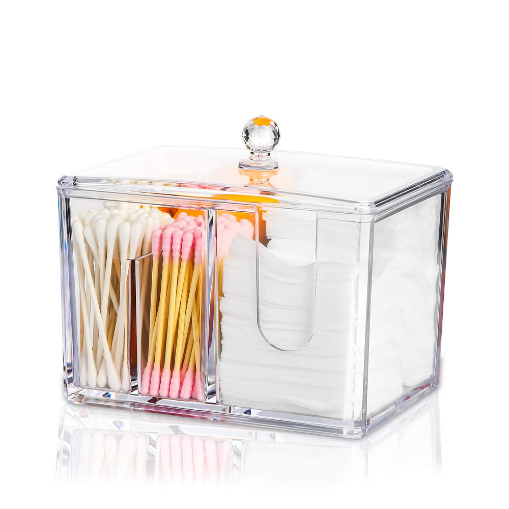 Qtip Holder Clear Makeup Organizer - Square Cotton Balls Containers - Canister Jar Set Storage for Cotton Swabs, Cosmetics, Jewelry,Snack