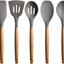 Miusco Non-Stick Silicone Cooking Utensils Set with Natural Acacia Hard Wood Handle, 5 Piece, High Heat Resistant