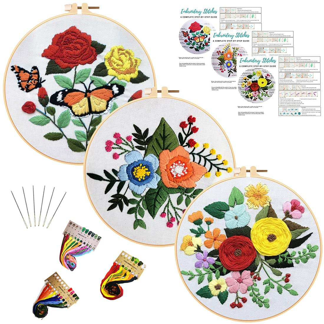 Louise Maelys Embroidery Kit for Beginners with 3 Embroidery Hoops Cross Stitch Needlepoint Kit Funny Starter Kit