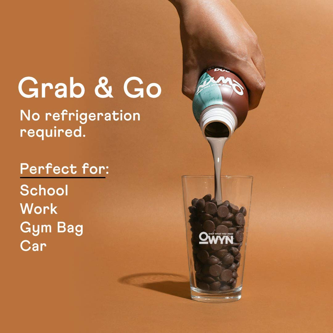 OWYN Plant Based Protein Shake, Dark Chocolate, with 20G Vegan Protein from Organic Pumpkin Seed, Flax, Pea Blend, Omega-3, Prebiotic Supplements and Superfoods Greens Blend for an All-In-One Nutritional Shake, Gluten and Soy-Free, Non-Gmo (12 Pack)