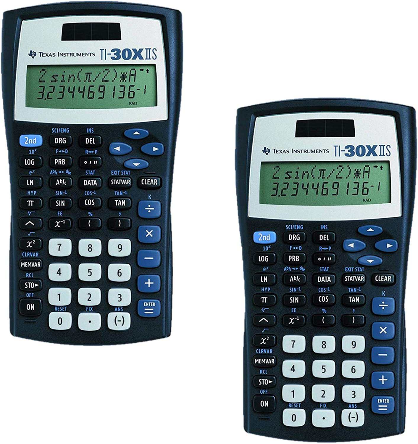 Texas Instruments TI-30X IIS 2-Line Scientific Calculator, Black with Blue Accents 2 Pack