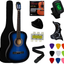 YMC 38" Blue Beginner Acoustic Guitar Starter Package Student Guitar with Gig Bag,Strap, 3 Thickness 9 Picks,2 Pickguards,Pick Holder, Extra Strings, Electronic Tuner 