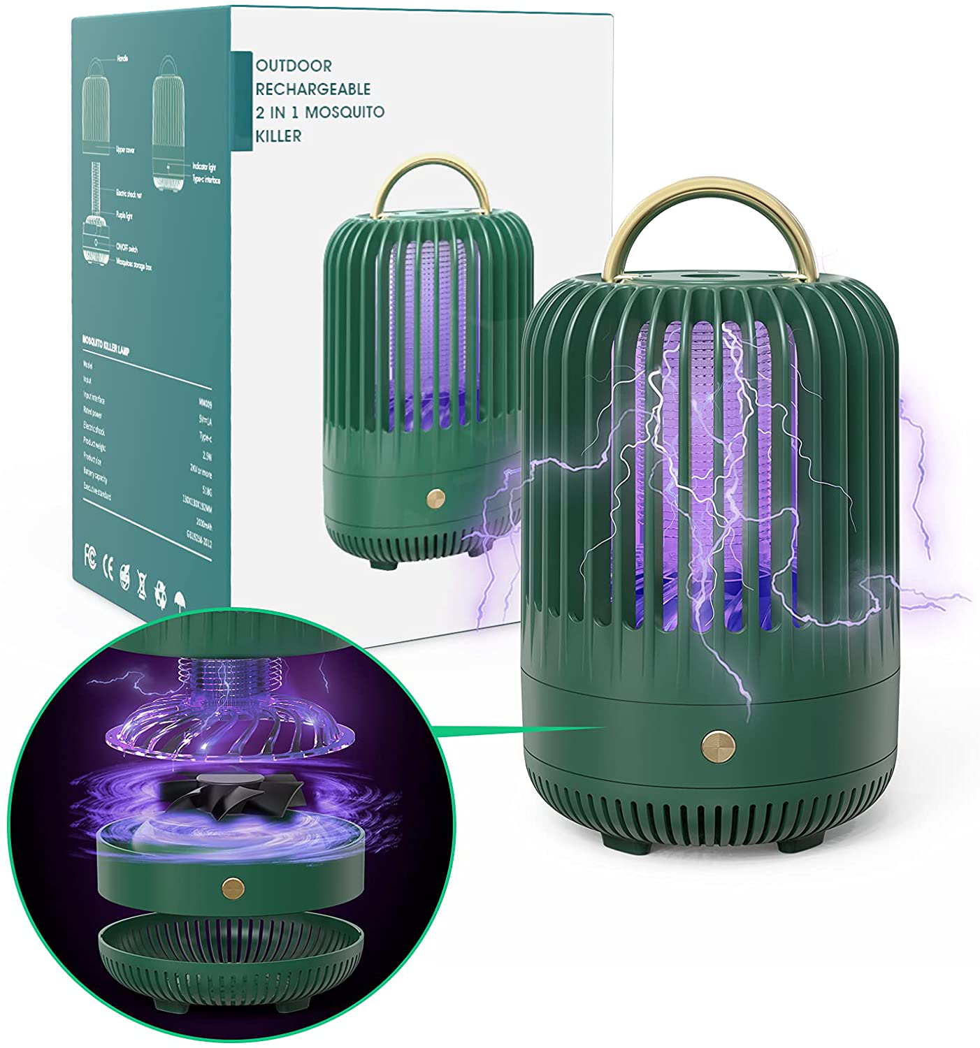 Bug Zapper, Portable Electronic Mosquito Zapper, Rechargeable 2 in 1 Mosquito Killer for Outdoor and Indoor, Fly Trap for Home, Vehicle, Camping