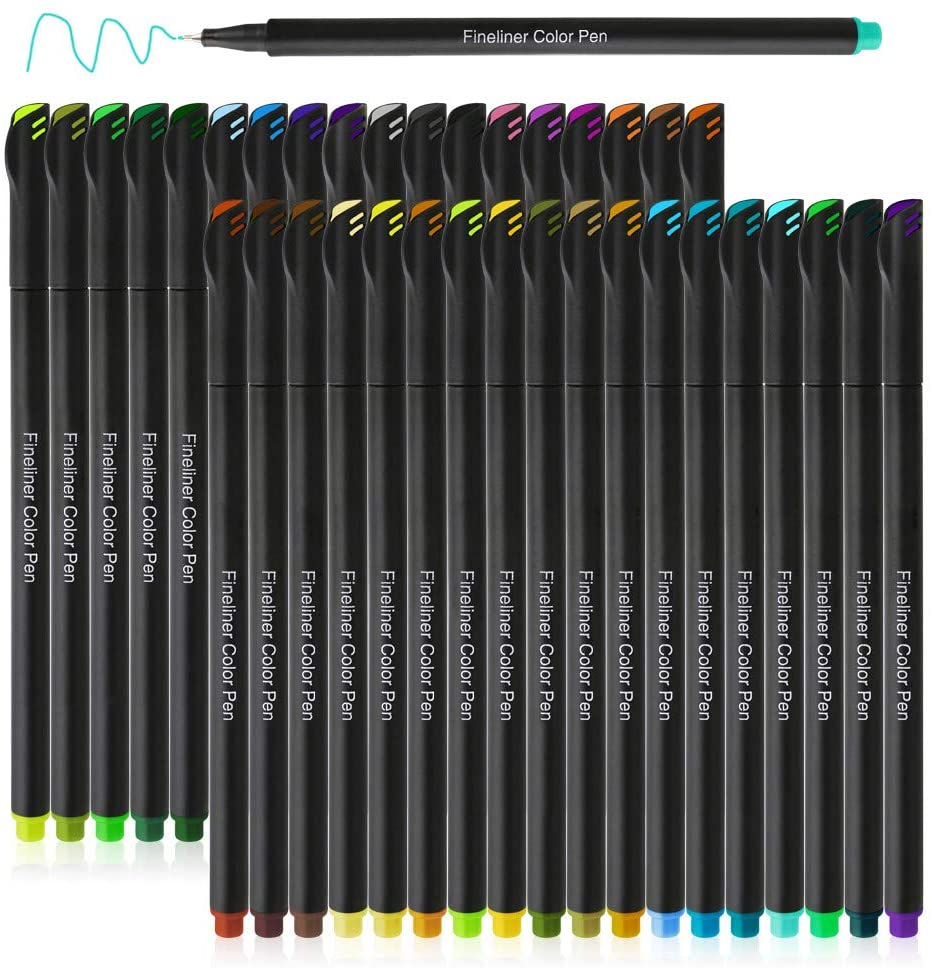 Colored Fineliner Pens, Tanmit 36 Colors Fine Point Pen, Bright Fine Tip Markers for Journaling Note Taking Writing Drawing Coloring Planner Calendar