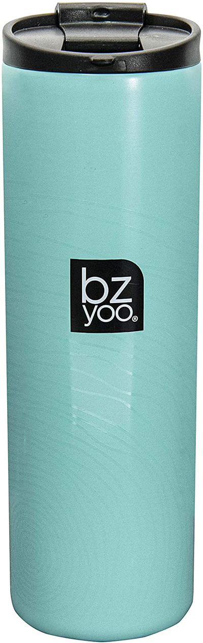 bzyoo Brew 18/8 Stainless Vacuum Drinking BPA-Free 16oz Coffee Mug Water Thermal Bottle with Leak Proof Design for Hike Camping Holiday New Year Gifts Wellness (Organica, Sage Mint Blue)