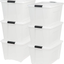 IRIS USA TB Pearl Plastic Storage Bin Tote Organizing Container with Durable Lid and Secure Latching Buckles, 53 Qt, 6 Pack