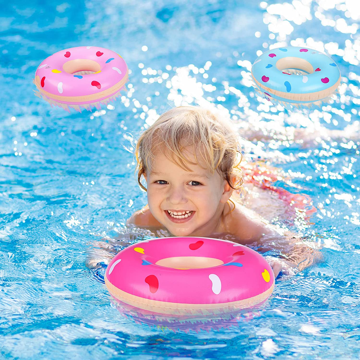 6 Packs Inflatable Pool Donuts Mini Sprinkle Donut Inflatables Multicolored Floats Small Swimming Ring Tubes for Younger Kids Toddlers Summer, Pool ,Beach Birthday Party Decorations