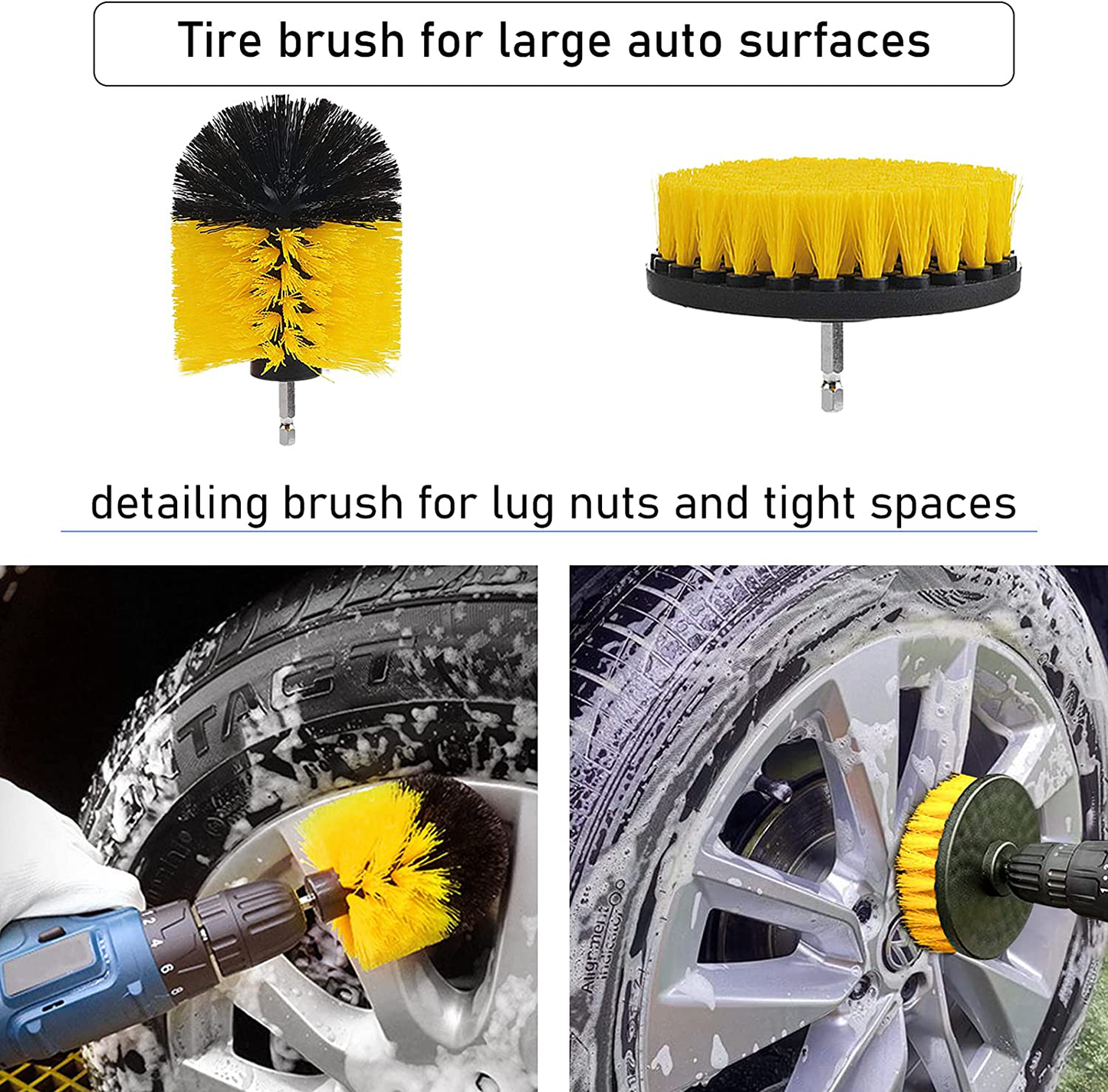 TTCR-II 16 Pcs Car Wheel/Tyre Cleaner and Drill Brush Set, Detailing Brush, Dashboard Mini Duster, Microfiber Mit and Towel, Sponge Polishing Pad, Thread Backing Pad, Drill Power Scrubber Brushes
