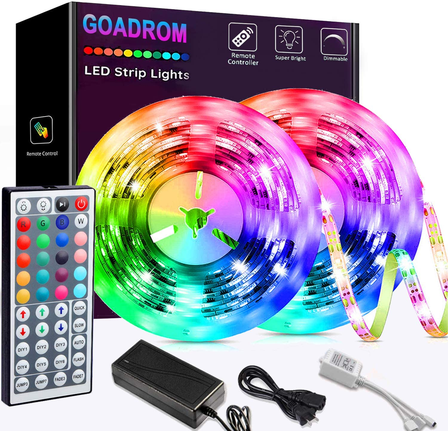 Waterproof Flexible Color Changing RGB SMD 5050 - LED Strip Light Kit with 44 Keys IR Remote Controller and 12V Power Supply