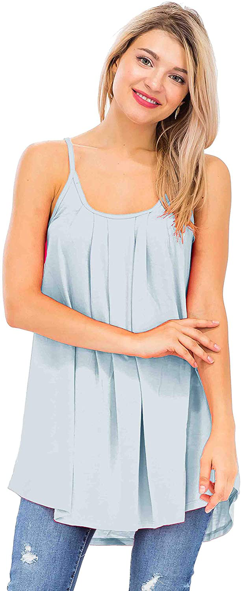 Women's Pleated Spaghetti Adjustable Straps Cami Tops