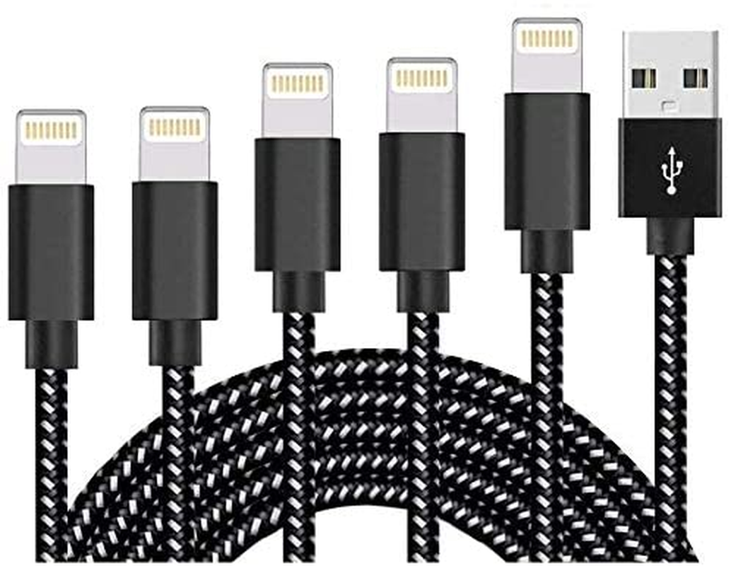 5 Pack [3/3/6/6/10 FT] Lighting Cable Nylon Braided Charging Cord Compatible with Phone 12/11/Pro/Xs Max/X/8/7/Plus/6S/6/Se/5S, Mfi Certified USB Cable