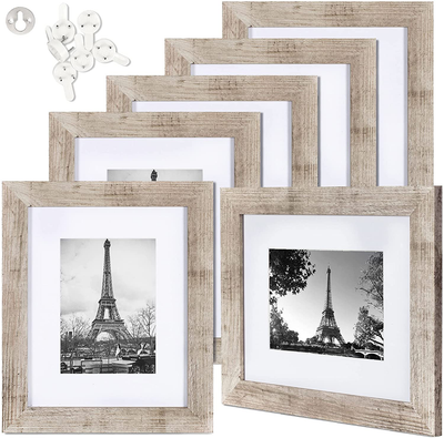 upsimples 5x7 Picture Frame Distressed Burlywood with Real Glass,Display Pictures 4x6 with Mat or 5x7 Without Mat,Multi Photo Frames Collage for Wall or Tabletop Display,Set of 6