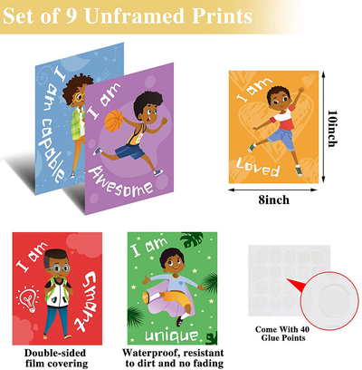 Set of 9 Boys Room Bedroom Decor Black Boy Wall Decoration Art Decor Motivational Black Boy Posters Wall Decorations Motivational Wall Decor Art for Tween Boys Room (Unframed, 8 x 10 Inch)