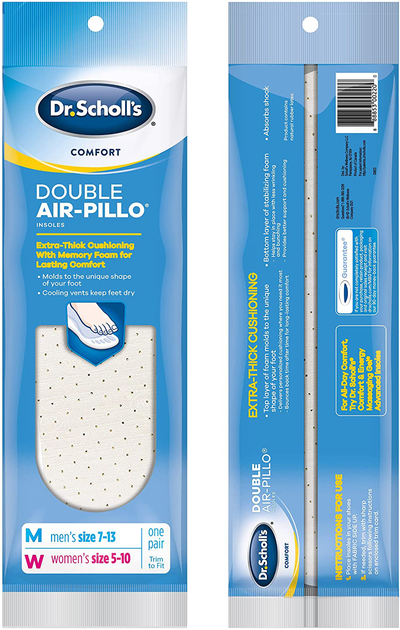 Dr. Scholl’S Comfort Double Air-Pillo Insoles, Men’S Size 7-13, Women’S Size 5-10 , 1 Pair
