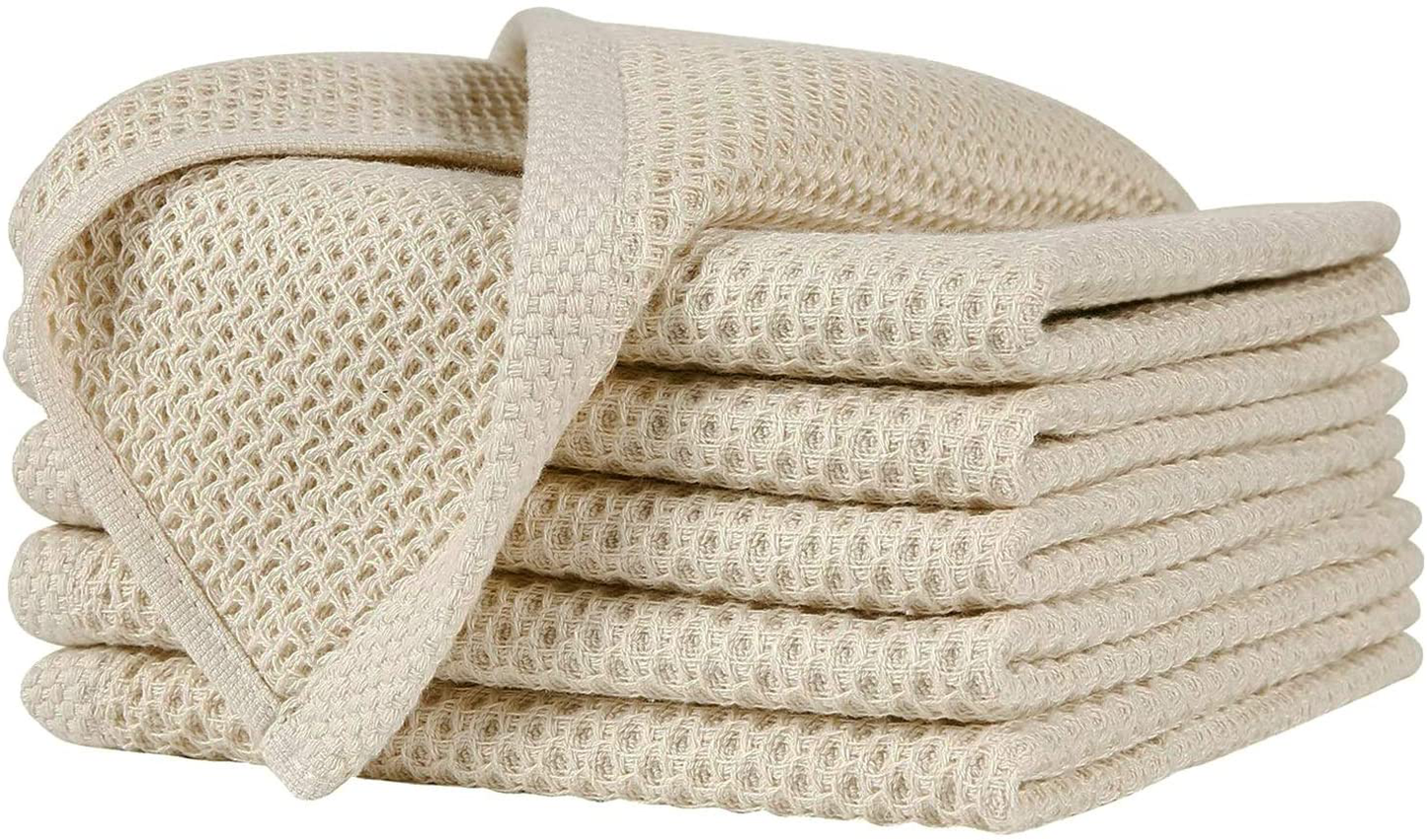 Homaxy 100% Cotton Waffle Weave Kitchen Dish Cloths, Ultra Soft Absorbent Quick Drying Dish Towels, 12x12 Inches, 6-Pack, Beige