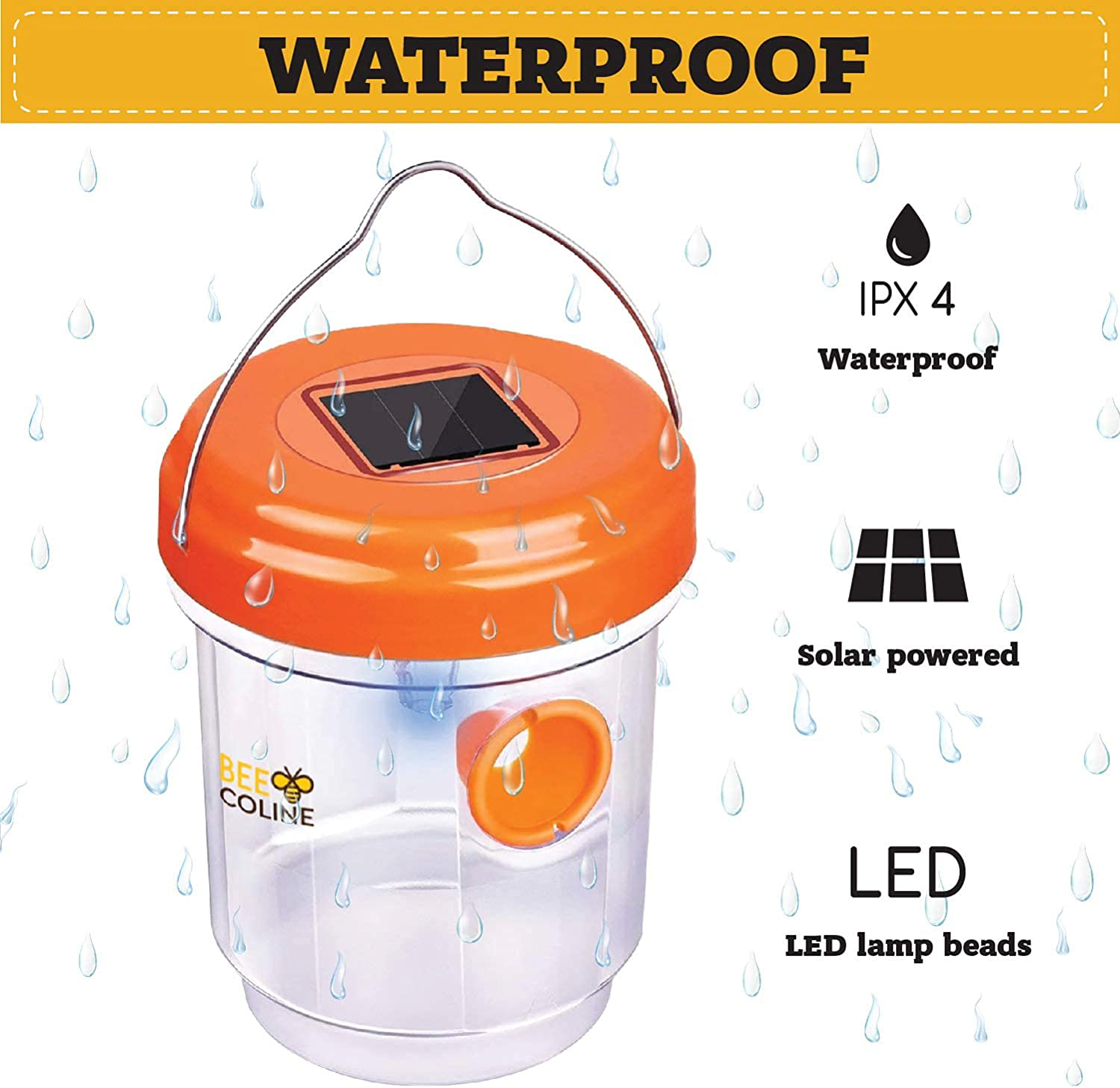 BEE Coline Wasp Trap - Wasp Killer 2 Packs - Fruit Fly Trap for Wasp, Bee, Gnats, Hornets and Flying Insect - Solar Powered Panel Bee Trap Outdoor