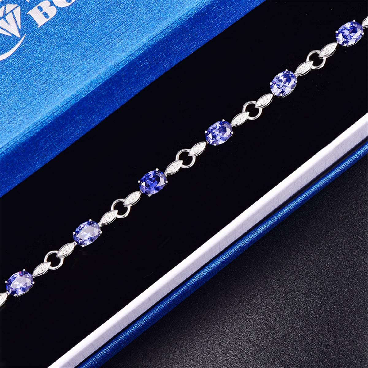 Women’S round Cut White Cubic Zirconia Birthstone 925 Sterling Silver Link Chain Bracelet 6.89”