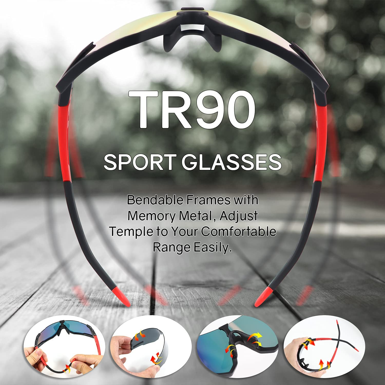 Cycling Glasses, Polarized Baseball Sunglasses with 3 or 5 Interchangeable Lenses, UV400, Mtb Sport Sunglasses for Men Women