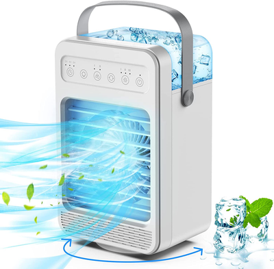 Portable Ac,Portable Air Conditioner Fan Personal Cooler Fan Table Humidifier Rotating USB Power Supply Timer LED Light 4 Speeds for Bedroom Office Living Room Dorm (White)