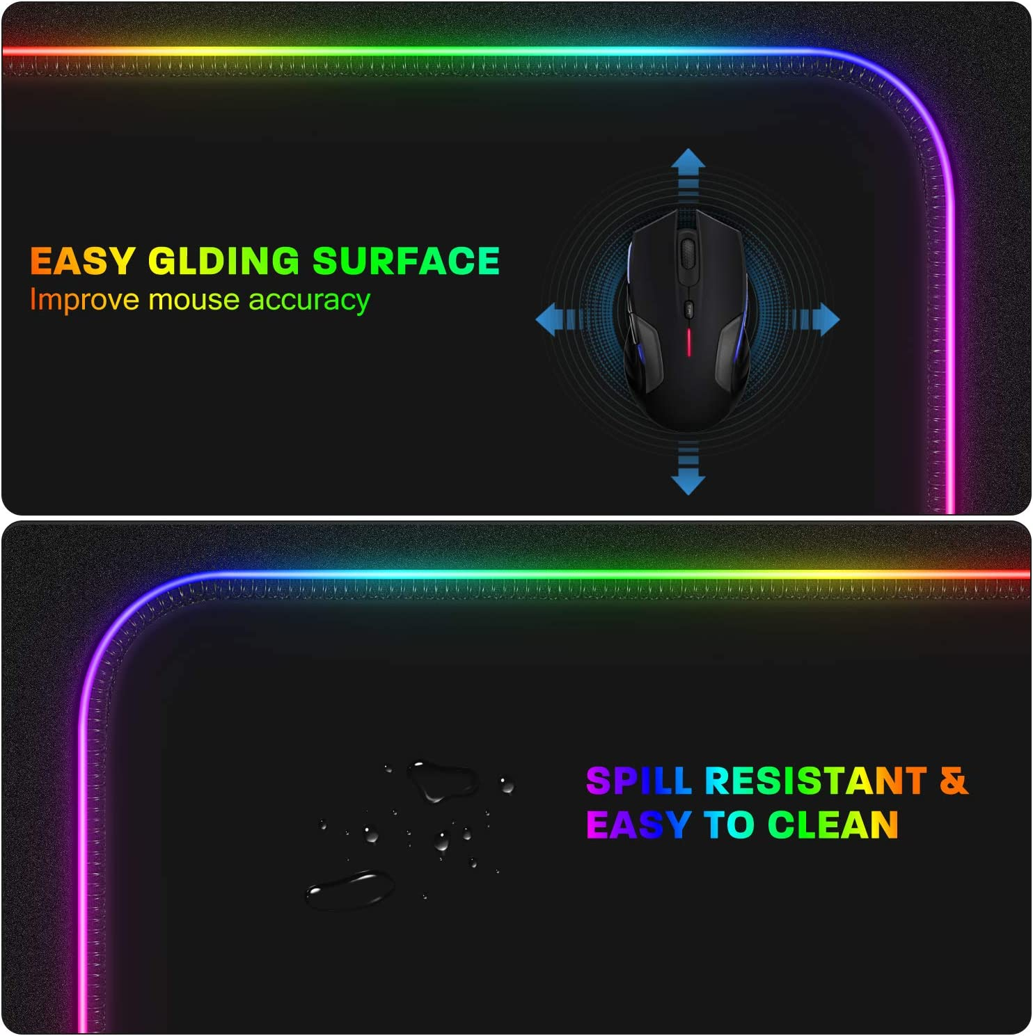 RGB Gaming Mouse Pad, 15 Light Modes LED Soft Extra Extended Large Mousepad, Non-Slip Rubber Base Computer Keyboard Mouse Mat with Durable Stitched Edges- 31.5 X 12 Inch