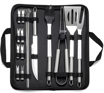Deao 18PCS BBQ Grill Barbecue Tool Set Grill Utensils Set with Storage Bags Stainless Steel Utensil Set for Backyard Outdoor Camping
