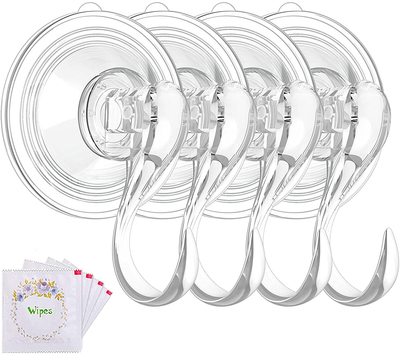 Wreath Hanger, VIS'V Large Clear Reusable Heavy Duty Wreath Hanger Suction Cup with Wipes 22 LB Strong Window Glass Suction Cup Hooks Wreath Holder for Halloween Christmas Wreath Decorations - 4 Packs