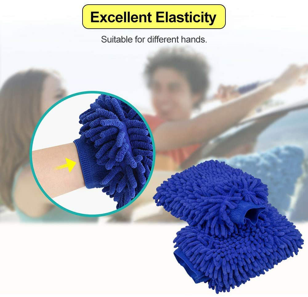anngrowy Car Wash Mitt 2 Pack - Large Size Microfiber Wash Mitt for Car Cleaning Mitts Tools Premium Chenille Scratch-Free Car Washing Gloves Car Wash Kit Accessories Rag Sponge Winter Waterproof