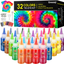 DIY Tie Dye Kits, Emooqi 32 Colours All-in-1 Tie Dye Set Contain 32 Bag Pigments, Rubber Bands, Gloves, Sealed Bag, Apron and Table Covers