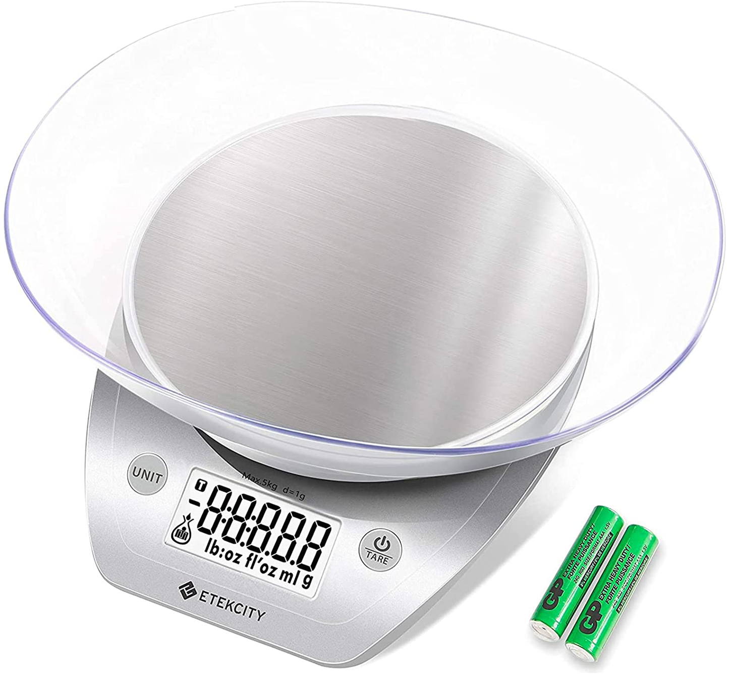 Food Kitchen Scale Bowl, Digital Grams and Ounces for Weight Loss, Baking, Cooking and Keto, 11lb,