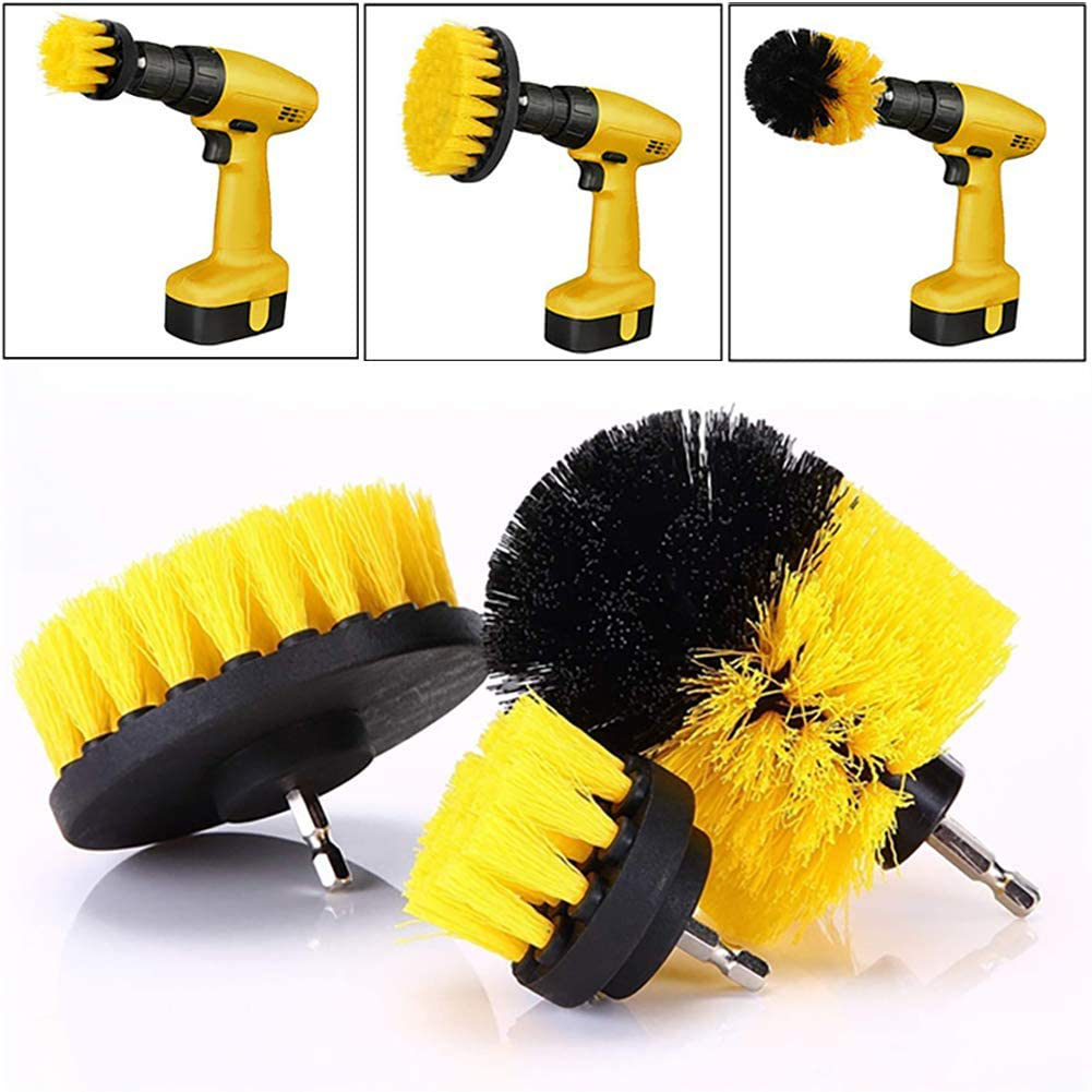 [3 Pack Set] Auto Detailing Drill Brush Set, Wheel Cleaner Brush, Car Cleaner Wash Brush Supplies Kit Fit Tire, Car Mats, Floor Mat, Bathroom and Auto Power Scrubber Brush Cleaning Sets