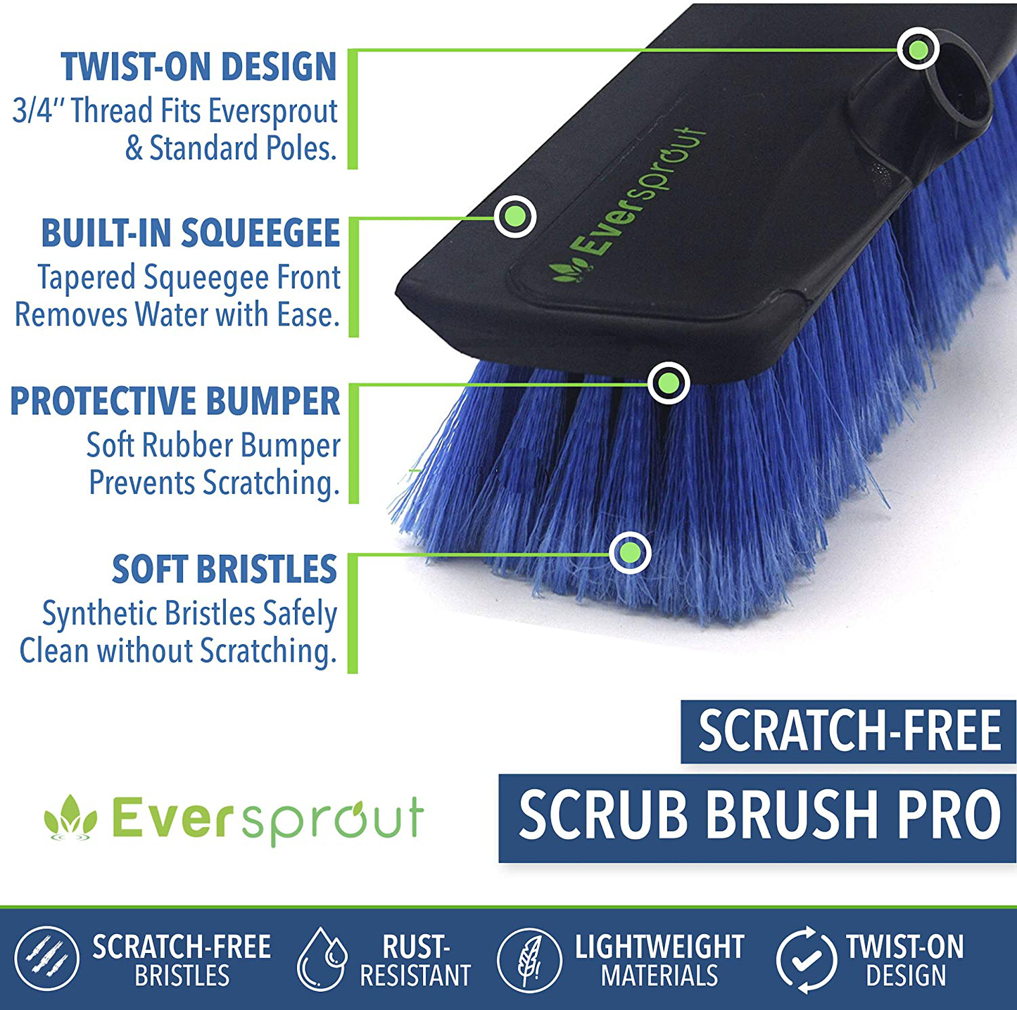 EVERSPROUT 1.5-to-3.5 Foot Scrub Brush | Built-in Rubber Bumper | Lightweight Extension Pole Handle | Soft Bristles wash Car, RV, Boat, Solar Panel, Deck | No Scratch Brush