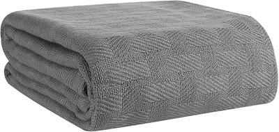 GLAMBURG 100% Cotton Bed Blanket, Breathable Bed Blanket Twin Size, Cotton Thermal Blankets Twin Size - Perfect for Layering Any Bed for All Season - Charcoal Grey