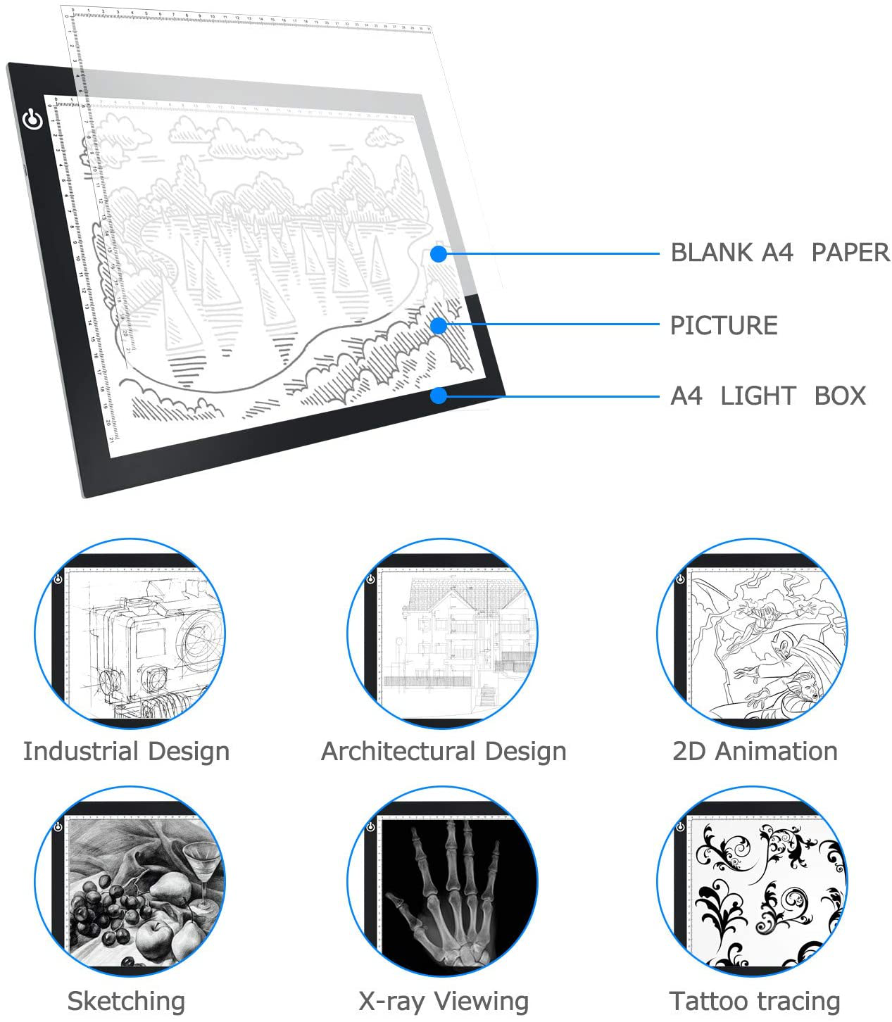 Tracing LED Copy Board Light Box, Ultra-Thin Adjustable USB Power Artcraft LED Trace Light Pad for Tattoo Drawing, Streaming, Sketching, Animation, Stenciling