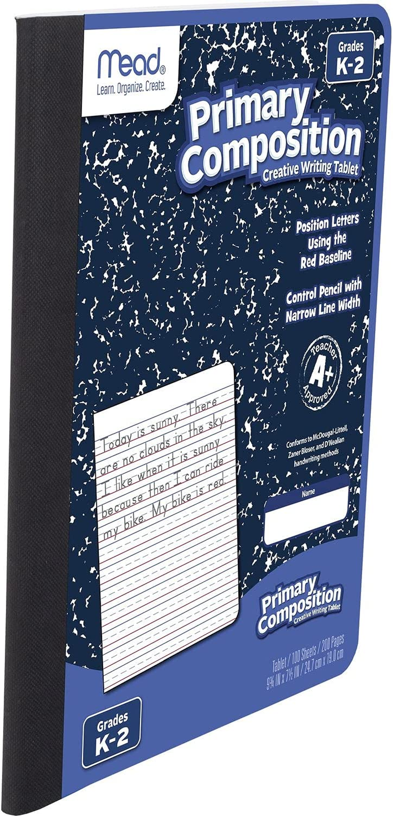 Mead Primary Composition Notebook, Wide Ruled Comp Book, Lined Paper, Grades K-2 Writing Workbook, Dotted Notebook Perfect for Home School Supplies, 100 Sheets, Blue Marble (09902)