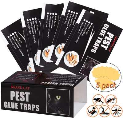 Mouse Glue Traps Large Size,5 Pieces Peanut Butter Mouse Traps Glue Pads Super Sticky Boards for Indoor and Outdoor Mice, Rats, Cockroach, Spiders