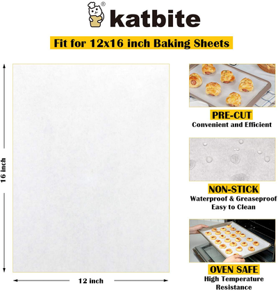 Katbite 200PCS 12X16 in Heavy Duty Flat Parchment Paper, Parchment Paper Sheets for Baking Cookies, Cooking, Frying, Air Fryer, Grilling Rack, Oven（12X16 Inch)