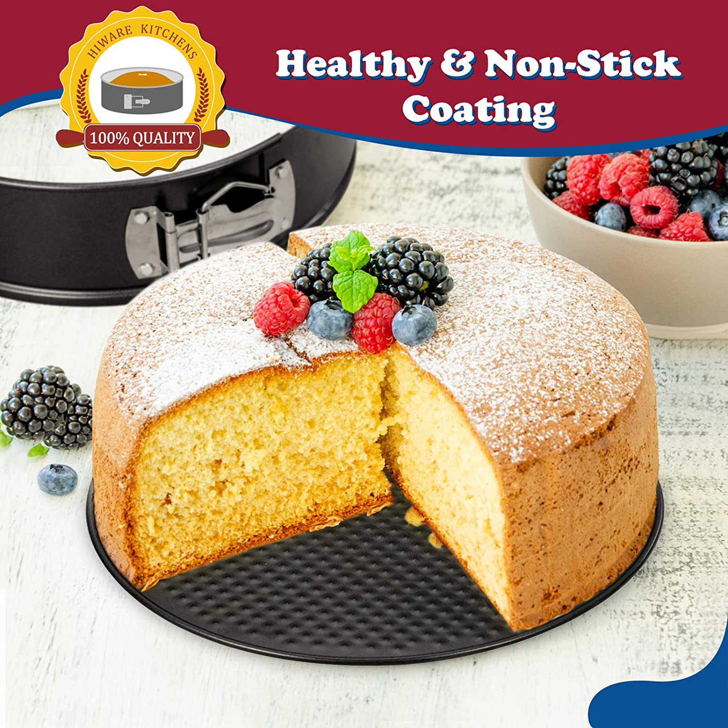 Hiware 9 Inch Non-Stick Cheesecake Pan Springform Pan with Removable Bottom / Leakproof Cake Pan with 50 Pcs Parchment Paper - Black