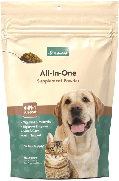 NaturVet All-in-One Dog Supplement - for Joint Support, Digestion, Skin, Coat Care – Dog Vitamins, Minerals, Omega-3, 6, 9 – Wheat-Free