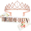 Birthday Crowns for Women, Didder Rose Gold Rhinestone Tiara & Birthday Queen Sash, Birthday Crown Birthday Tiara Birthday Sash and Tiaras for Women Girls Birthday Gifts Party Accessories