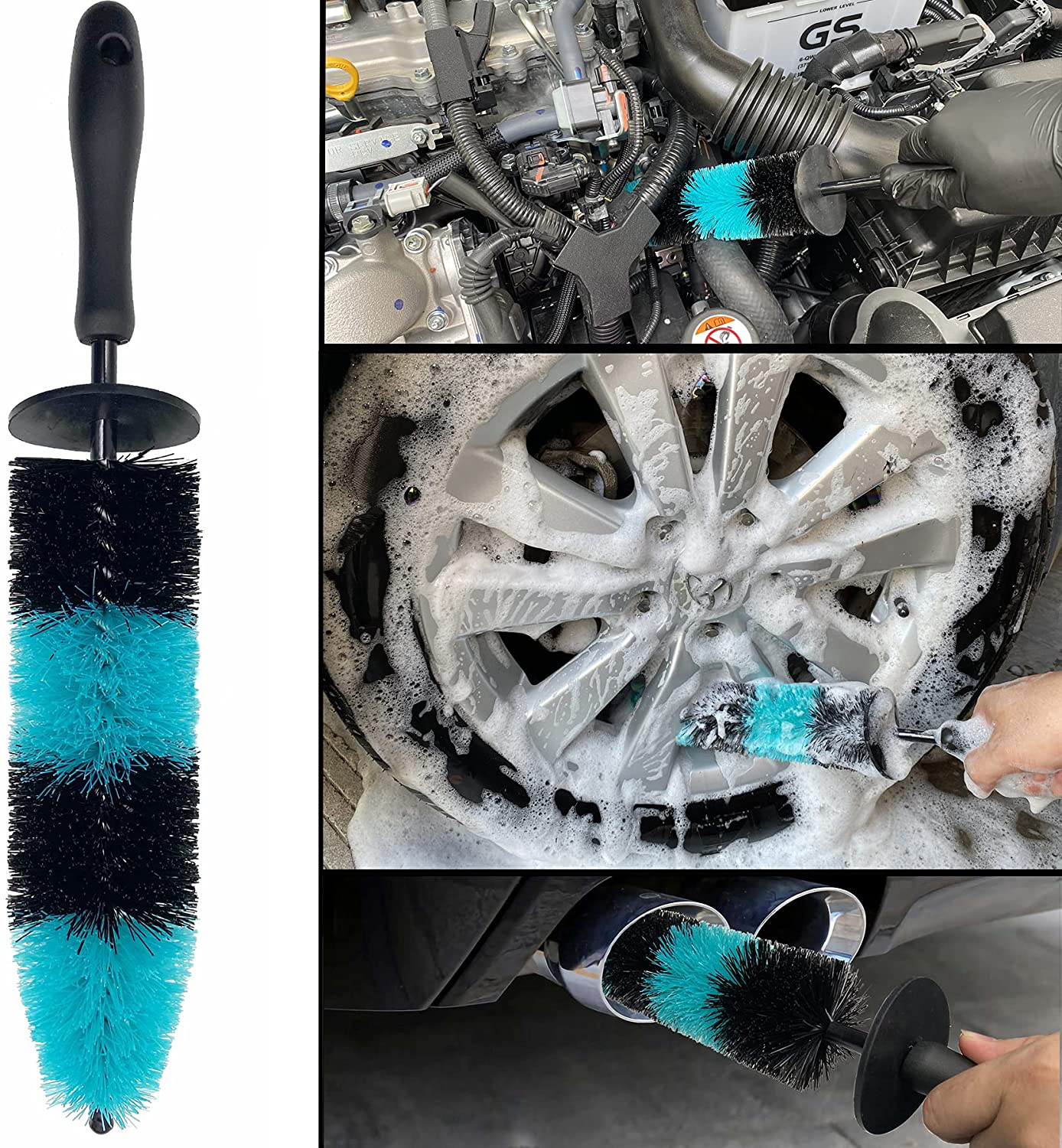LUCKLYJONE 7Pcs Wheel & Tire Brush, Car Detailing Kit, 17inch Long Soft Wheel Brush 5 Car Wash Detail Brush Car Wash Kit for Cleans Dirty Tires & Releases Dirt and Road Grime, Short Handle(Green)