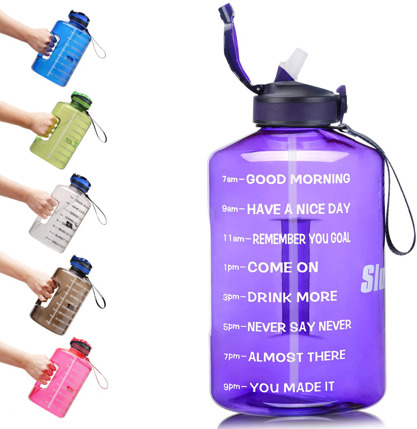 1 Gallon Motivational Time Marker Water Bottle with Silicone Straw 